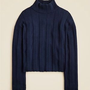 NWT J.Crew Ribbed Cotton Mockneck Sweater Navy Pullover Knit, Size XS